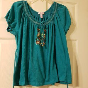 NWOT ** TURQUOISE BLUE PEASANT TOP W/ TIE WAIST